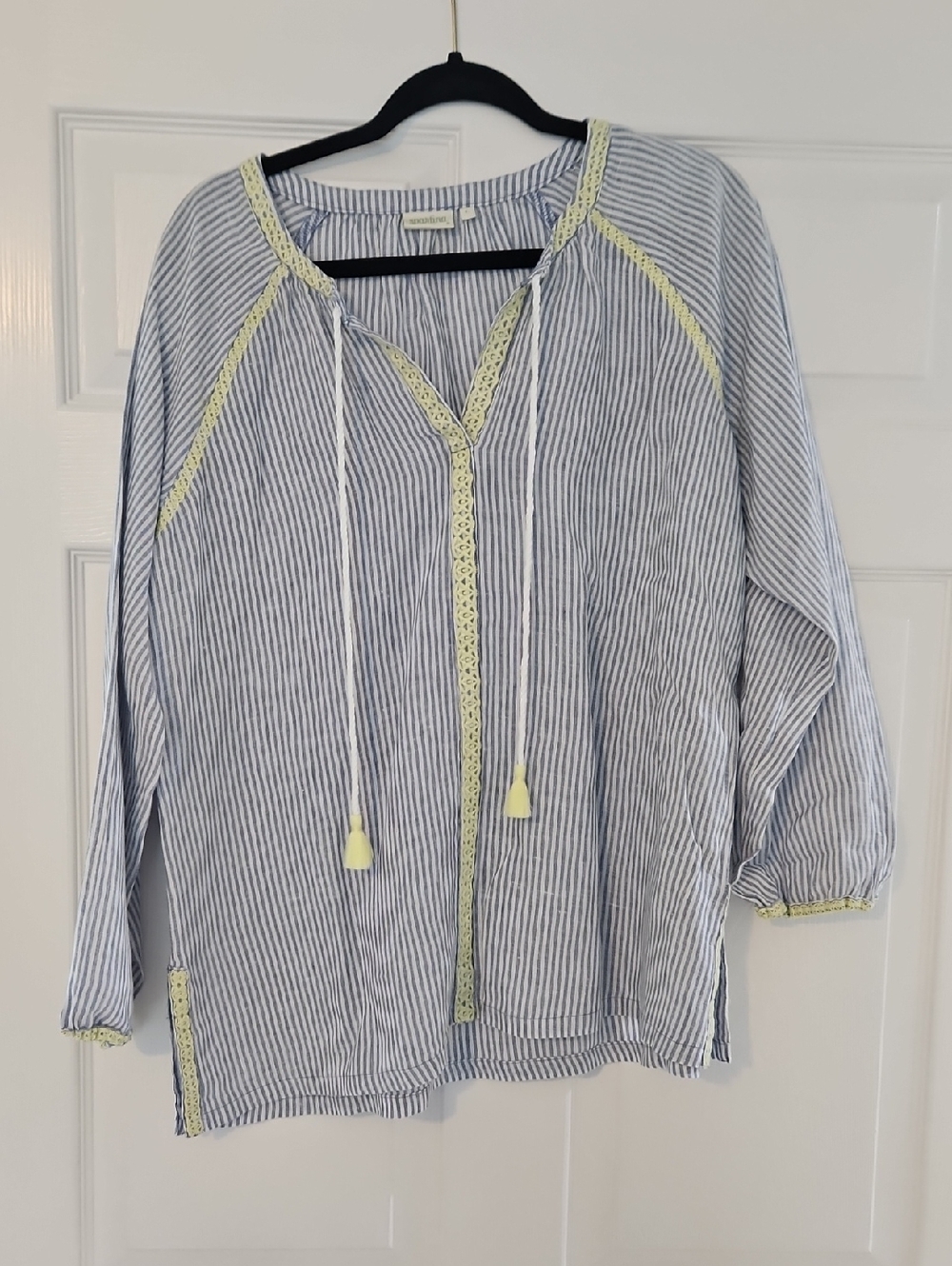 Striped Peasant Blouse with Yellow Trim